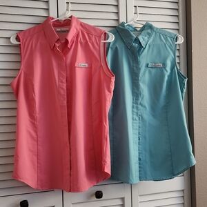 2 Columbia PFG Tamiami Sleeveless Shirts  Button Up Fishing Hiking Womens